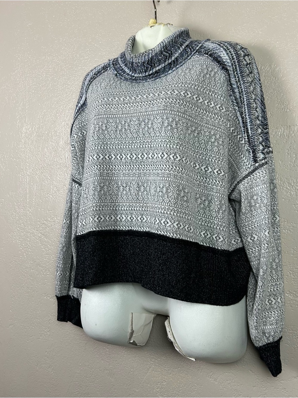 We The Free Gray Patterned Cowlneck Sweater with Dark Hem - Picture 7 of 14